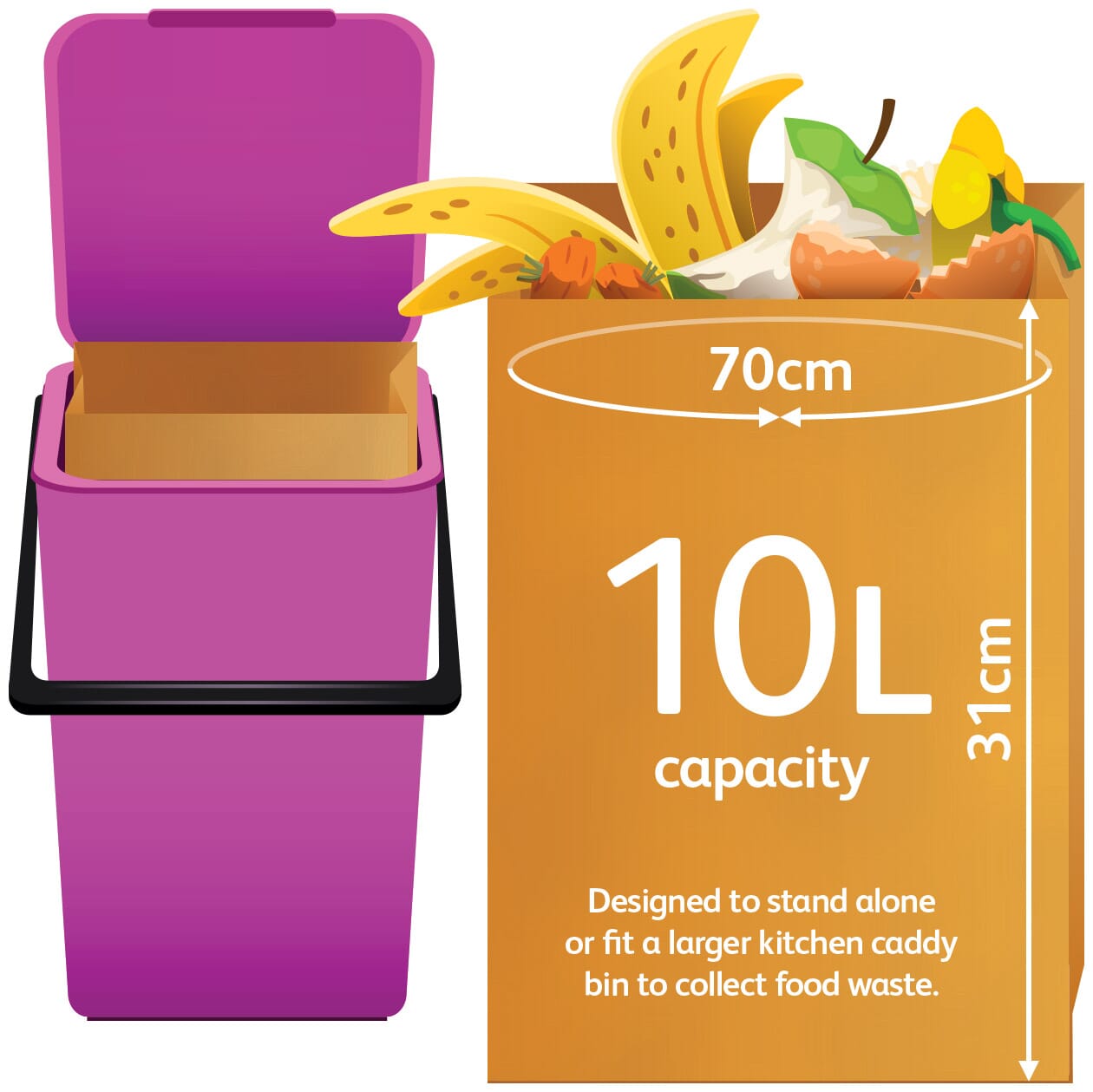 Alina 50 x 6 L à 8 L compostable papier Caddy Bin Sac Aliment/poubelle Marron 7 L 